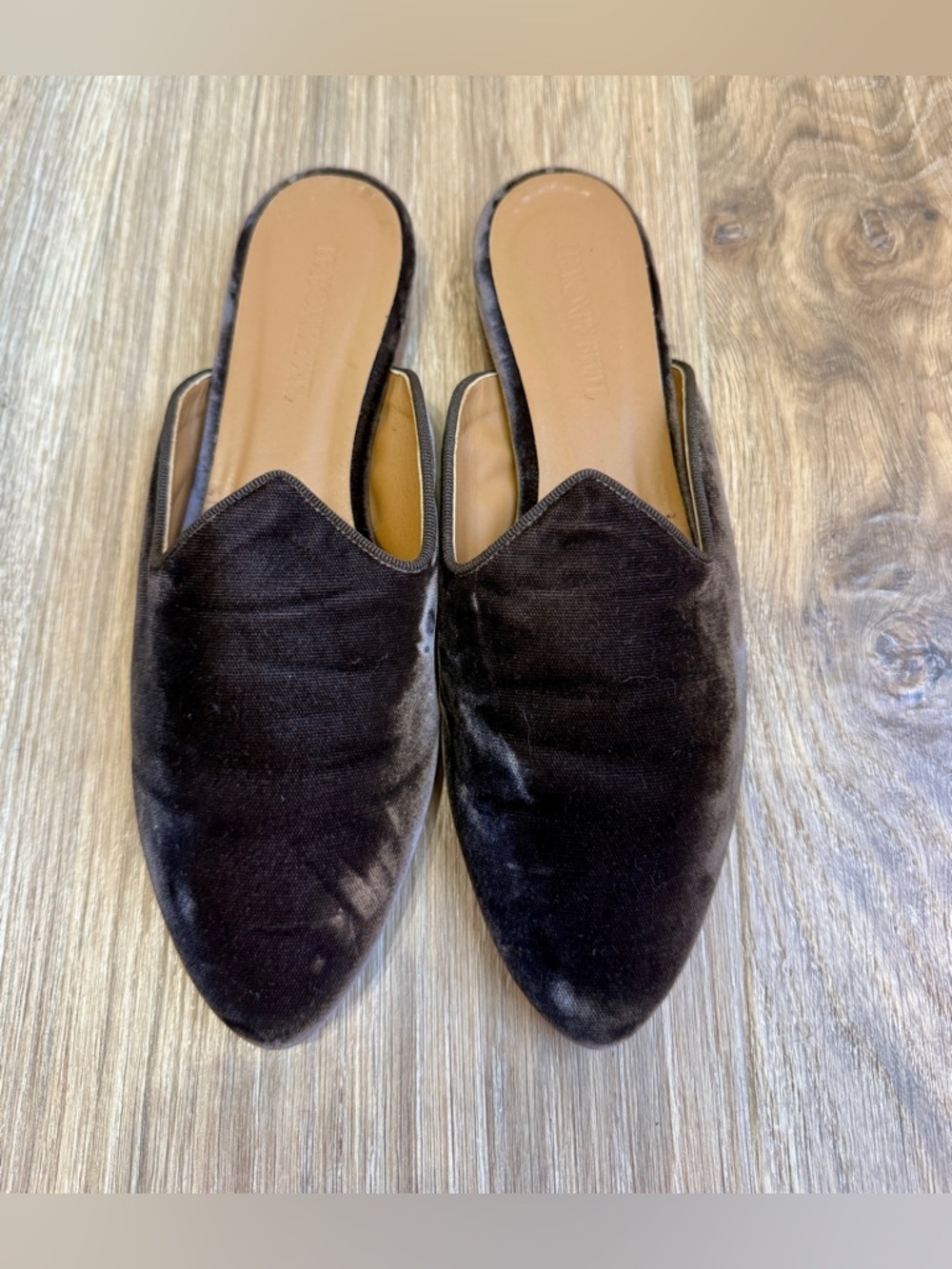 Le Monde Beryl Brown Velvet Mule Flats Pointed Toe Size 38 Made in Italy - Picture 3 of 7